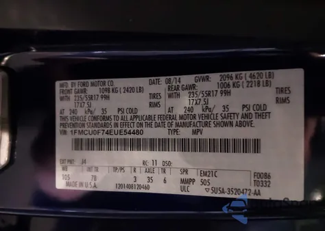 2014 Ford Escape S z USA, uszkodzony, nr VIN 1FMCU0F74EUE54480